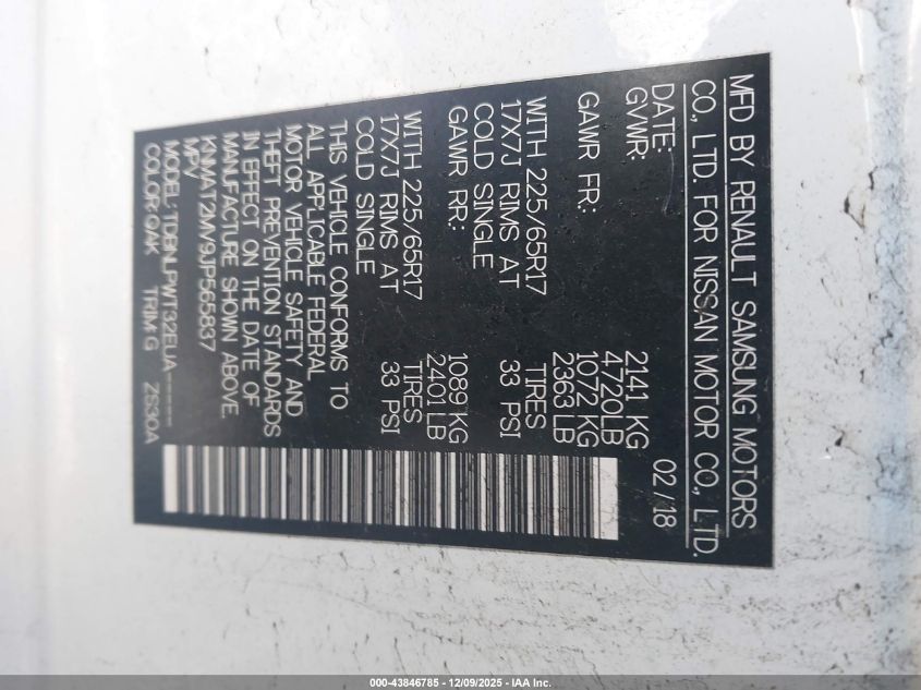 2018 Nissan Rogue S VIN: KNMAT2MV9JP565837 Lot: 43846785