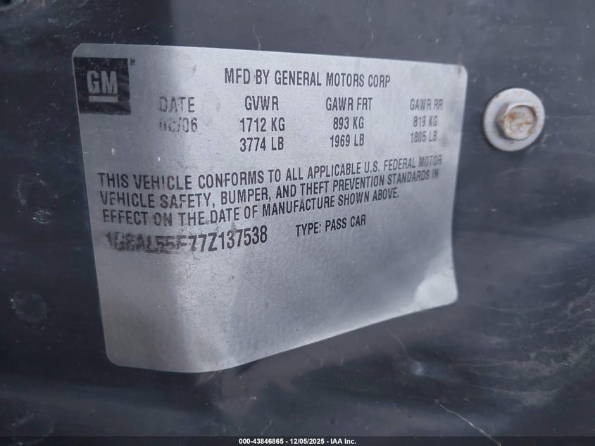 1G8AL55F77Z137538 2007 SATURN ION photo no. 9
