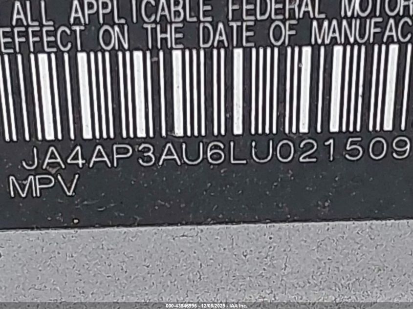 2020 Mitsubishi Outlander Sport 2.0 Es VIN: JA4AP3AU6LU021509 Lot: 43846996