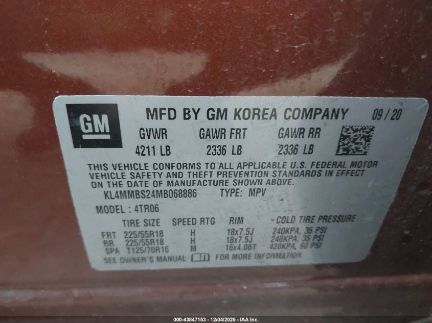 2021 Buick Encore Gx Fwd Preferred VIN: KL4MMBS24MB068886 Lot: 43847153