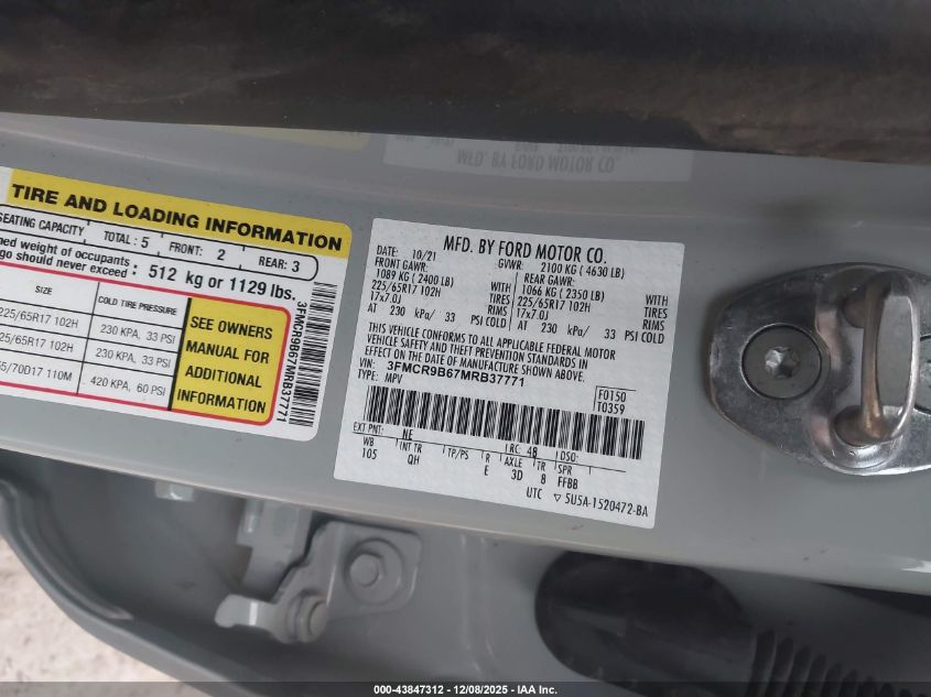 2021 Ford Bronco Sport Big Bend VIN: 3FMCR9B67MRB37771 Lot: 43847312