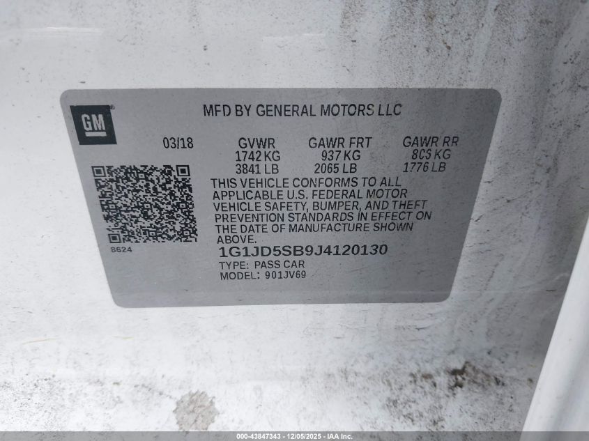 2018 Chevrolet Sonic Lt Auto VIN: 1G1JD5SB9J4120130 Lot: 43847343