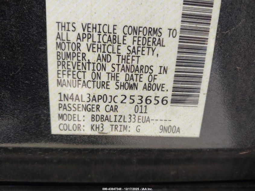 2018 Nissan Altima 2.5 Sv VIN: 1N4AL3AP0JC253656 Lot: 43847348