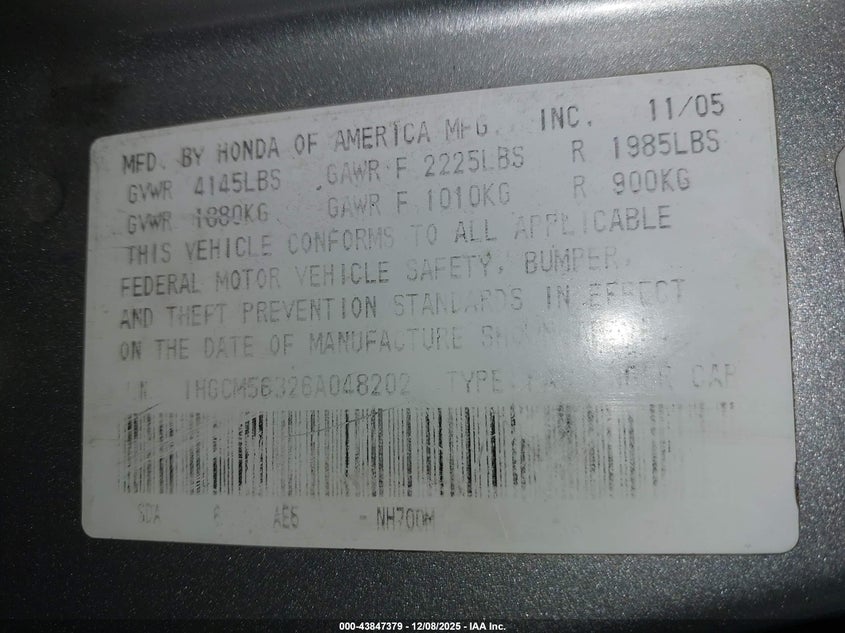 1HGCM56326A048202 2006 HONDA ACCORD photo no. 9