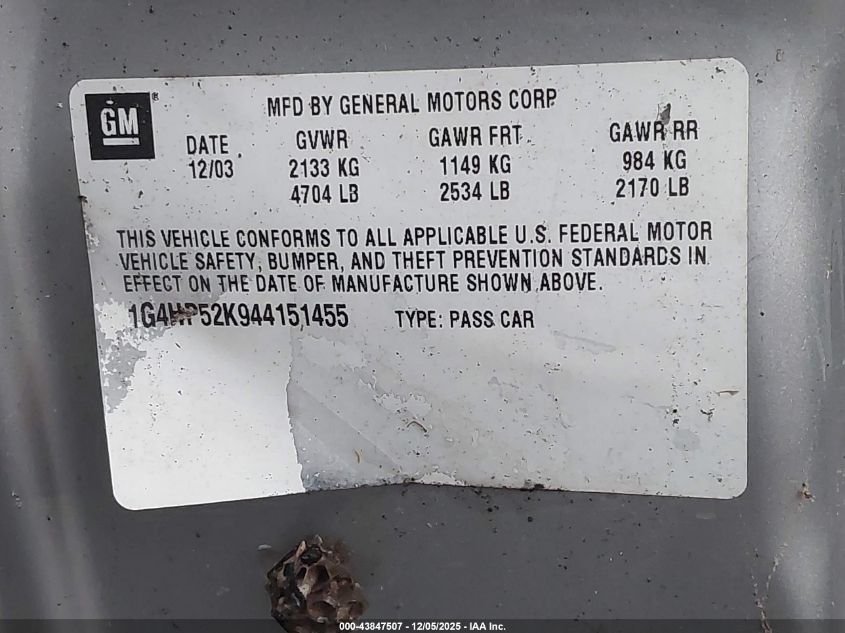 2004 Buick Lesabre Custom VIN: 1G4HP52K944151455 Lot: 43847507