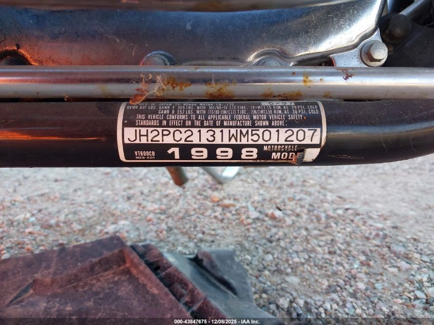 1998 Honda Vt600 Cd VIN: JH2PC2131WM501207 Lot: 43847675