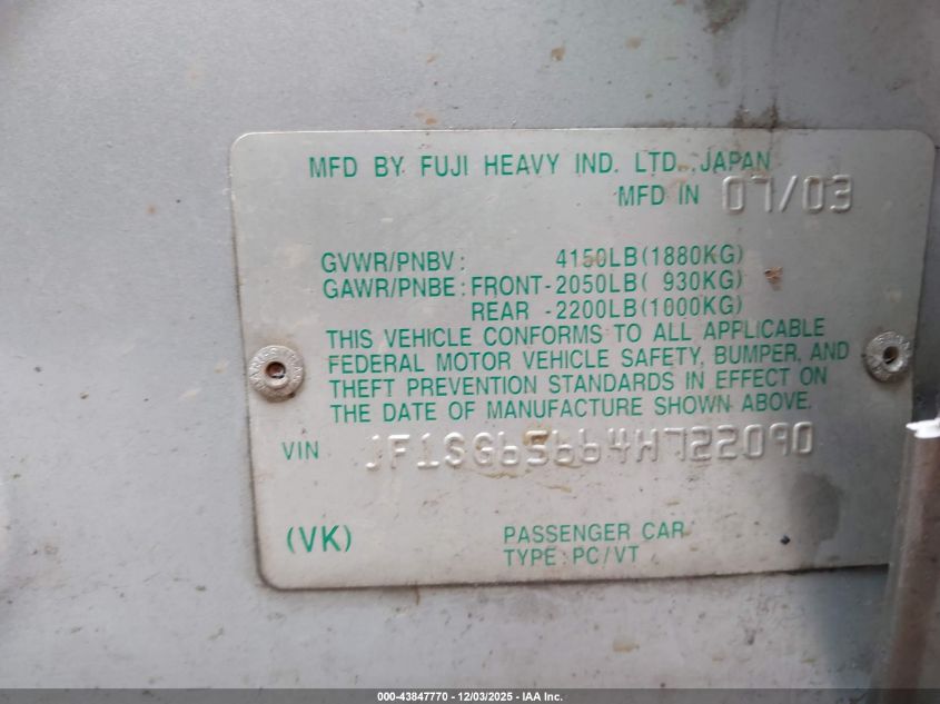 2004 Subaru Forester 2.5Xs VIN: JF1SG65664H722090 Lot: 43847770