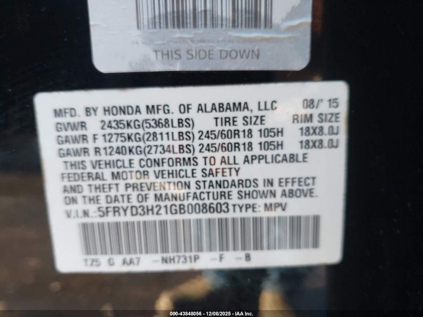 2016 Acura Mdx Acurawatch Plus Package VIN: 5FRYD3H21GB008603 Lot: 43848056