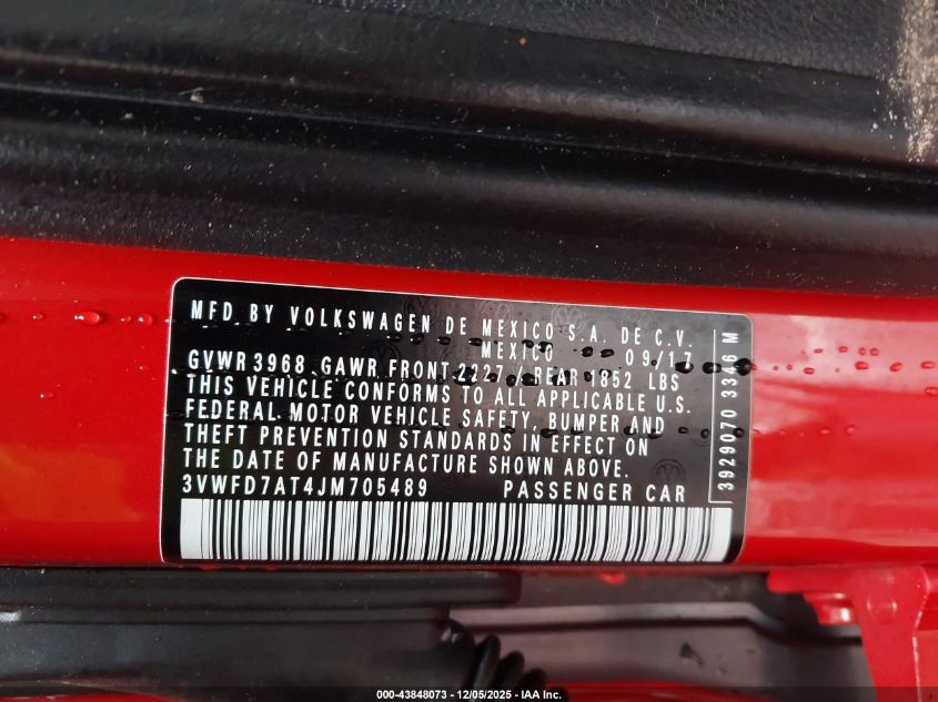 2018 Volkswagen Beetle 2.0T Coast/2.0T S VIN: 3VWFD7AT4JM705489 Lot: 43848073