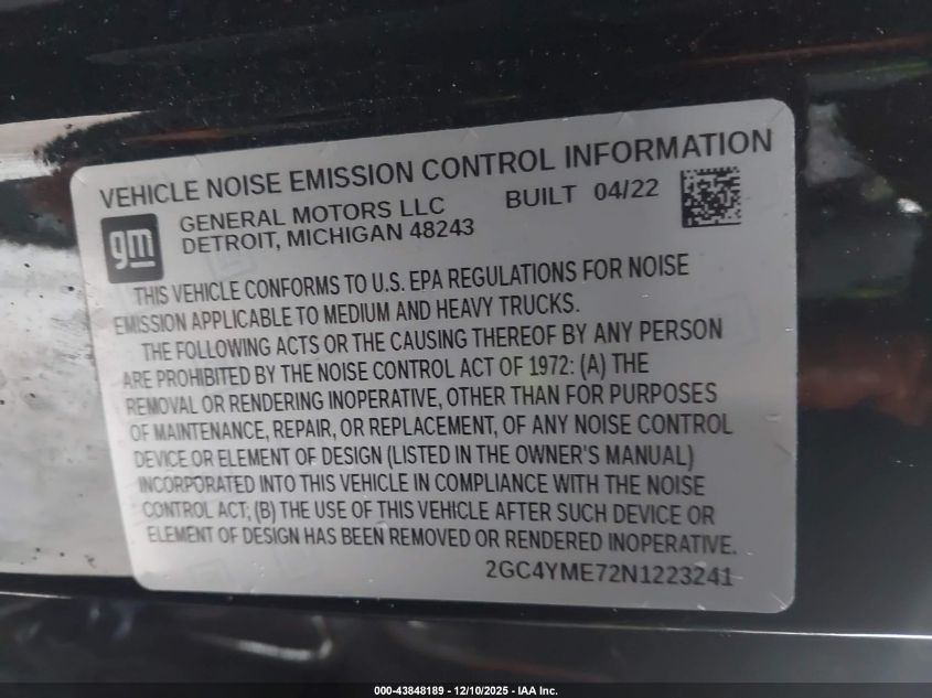 2022 Chevrolet Silverado 2500Hd 4Wd Standard Bed Custom VIN: 2GC4YME72N1223241 Lot: 43848189