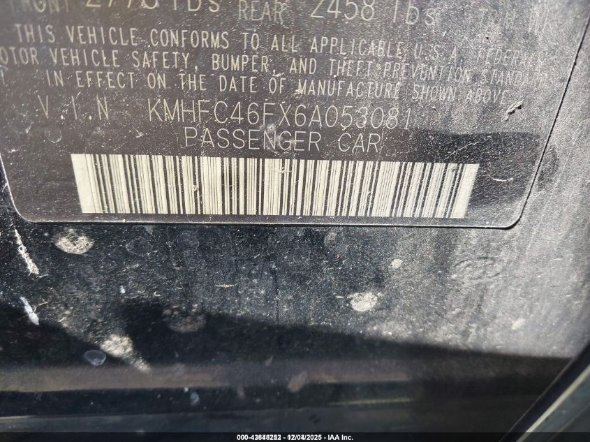 2006 Hyundai Azera Limited/Se VIN: KMHFC46FX6A053081 Lot: 43848252