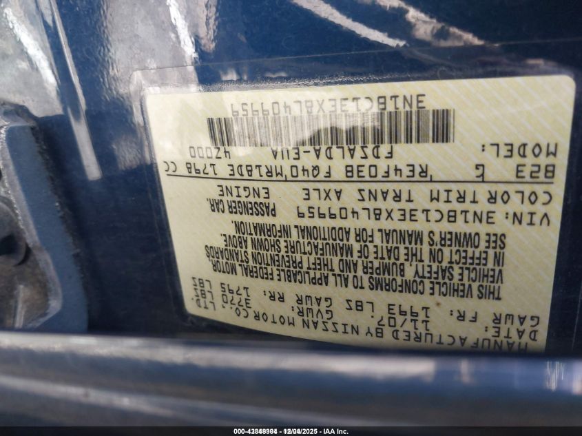 2008 Nissan Versa 1.8S VIN: 3N1BC13EX8L409959 Lot: 43848304