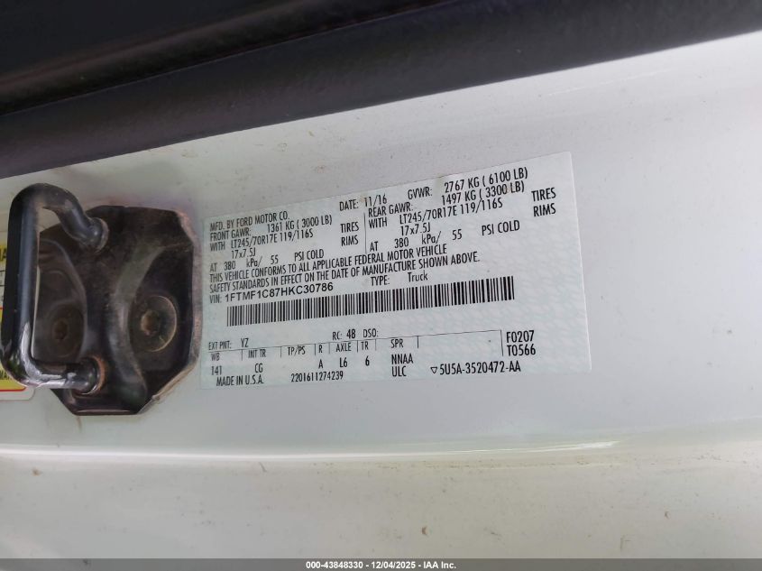 2017 Ford F-150 Xl VIN: 1FTMF1C87HKC30786 Lot: 43848330