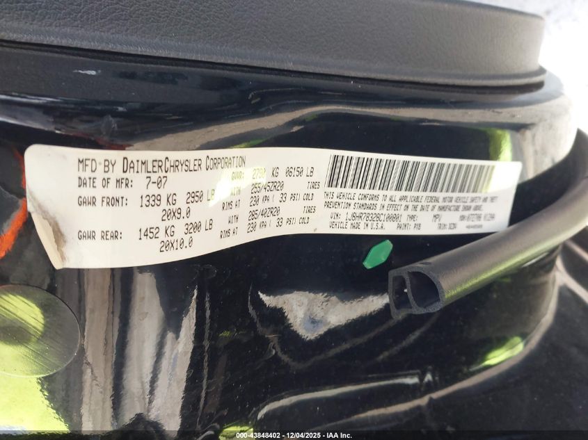 2008 Jeep Grand Cherokee Srt8 VIN: 1J8HR78328C100801 Lot: 43848402