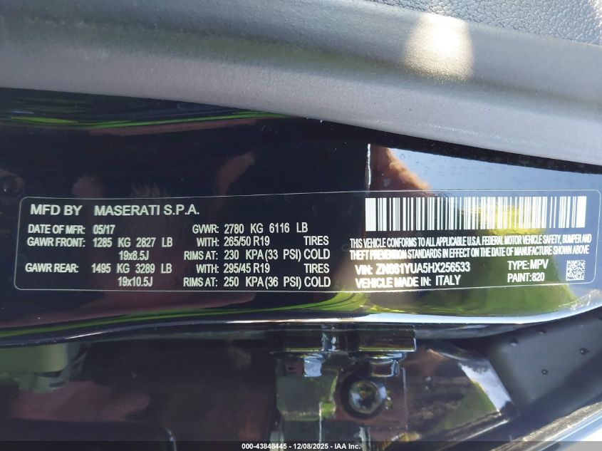 2017 Maserati Levante S VIN: ZN661YUA5HX256533 Lot: 43848445