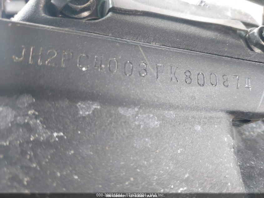 2015 Honda Cbr600 Rr VIN: JH2PC4003FK800874 Lot: 43848451