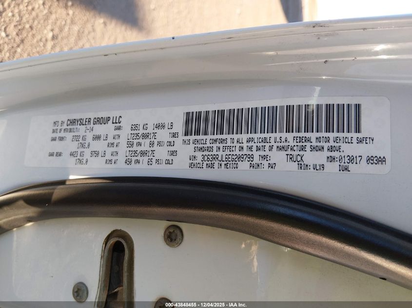2014 Ram 3500 Laramie VIN: 3C63RRJL6EG209799 Lot: 43848455