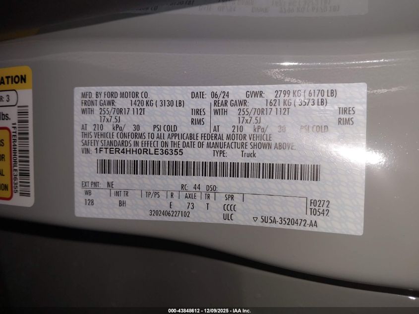 2024 Ford Ranger Xlt VIN: 1FTER4HH0RLE36355 Lot: 43848612