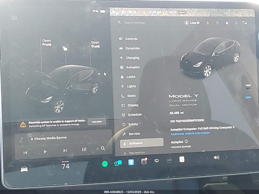 2022 Tesla Model Y Long Range Dual Motor All-Wheel Drive VIN: 7SAYGDEE6NF313818 Lot: 43848623