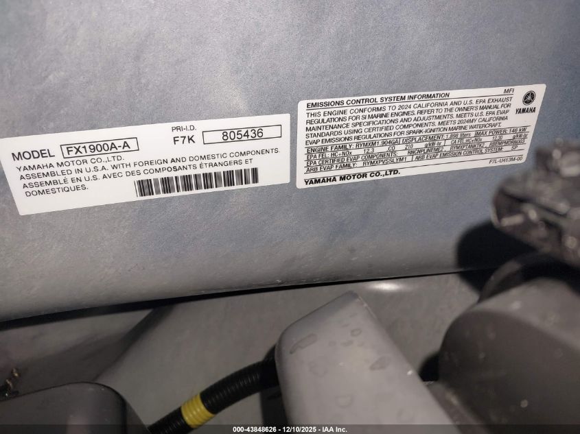 2024 Yamaha Fx1900 VIN: USYAMA0447F424 Lot: 43848626