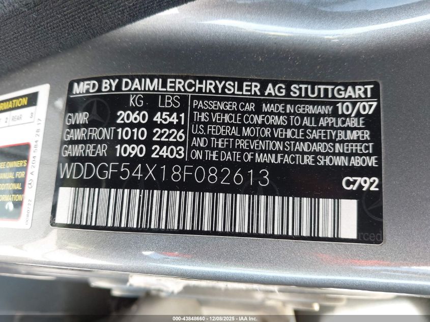 2008 Mercedes-Benz C 300 Luxury/Sport VIN: WDDGF54X18F082613 Lot: 43848660