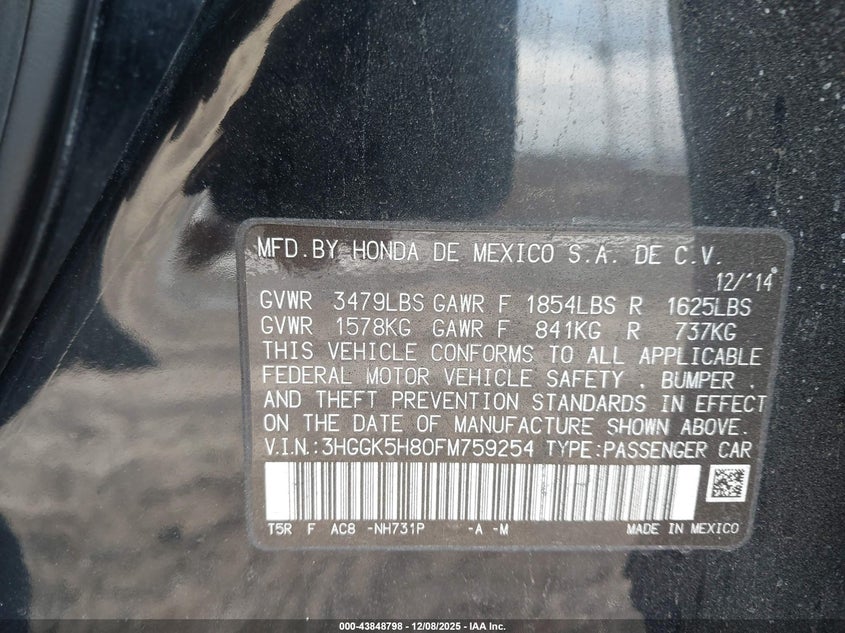 3HGGK5H80FM759254 2015 HONDA FIT photo no. 9