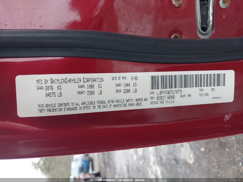 2007 Jeep Compass Sport VIN: 1J8FF47W67D170773 Lot: 43849107