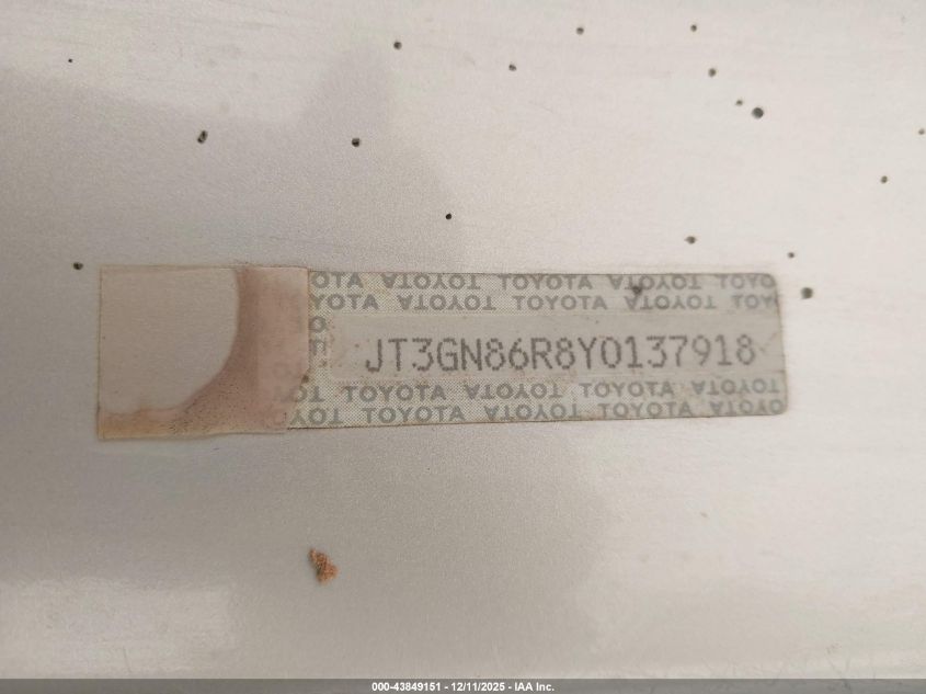 2000 Toyota 4Runner Sr5 V6 VIN: JT3GN86R8Y0137918 Lot: 43849151