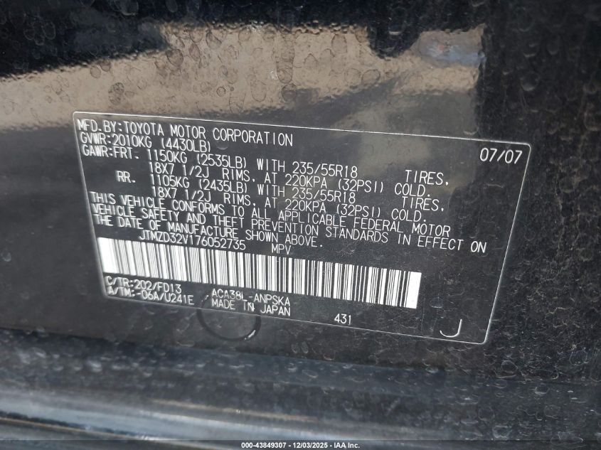 2007 Toyota Rav4 Sport VIN: JTMZD32V176052735 Lot: 43849307