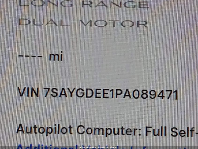 2023 Tesla Model Y Awd/Long Range Dual Motor All-Wheel Drive VIN: 7SAYGDEE1PA089471 Lot: 43849419