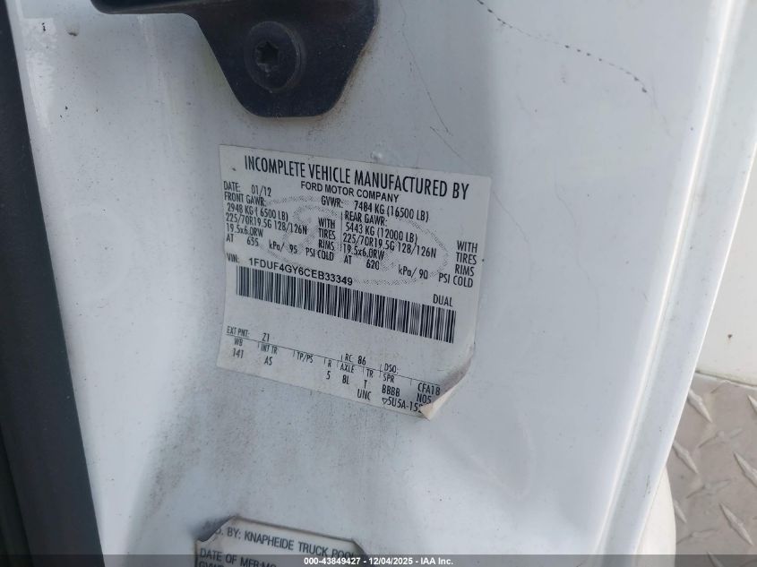 2012 Ford F-450 Chassis Xl VIN: 1FDUF4GY6CEB33349 Lot: 43849427