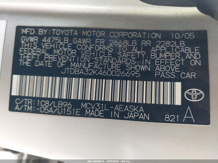 JTDBA32K460026695 2006 TOYOTA CAMRY photo no. 9