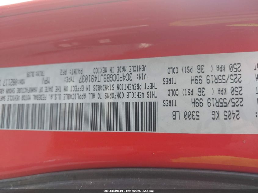 2018 Dodge Journey Crossroad VIN: 3C4PDCGB9JT491037 Lot: 43849619