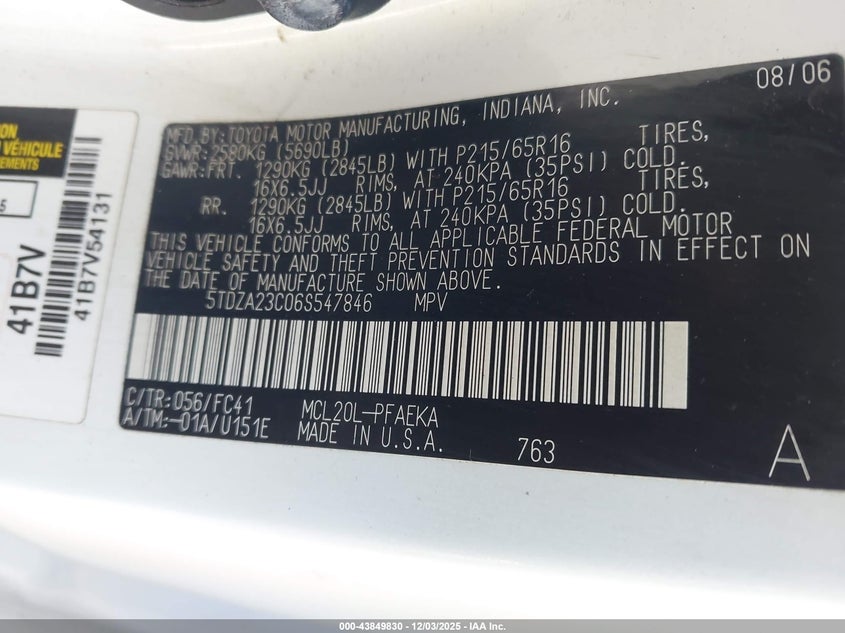 5TDZA23C06S547846 2006 TOYOTA SIENNA photo no. 9