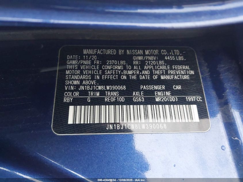 2020 Nissan Rogue Sport S Awd Xtronic Cvt VIN: JN1BJ1CW8LW390068 Lot: 43849834
