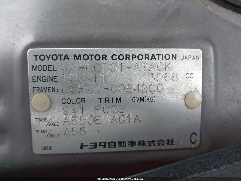 1999 Toyota Other VIN: UCF210094200 Lot: 43849926
