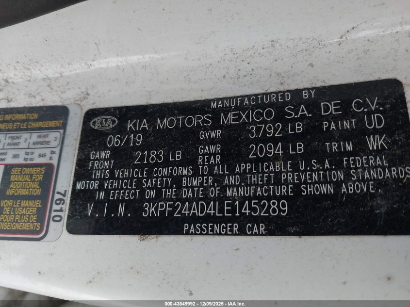 2022 Kia Rio Lx VIN: 3KPA24ADXNE494034 Lot: 43849992