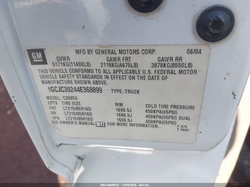 2004 Chevrolet Silverado 3500 Ls VIN: 1GCJC39244E368899 Lot: 43850033