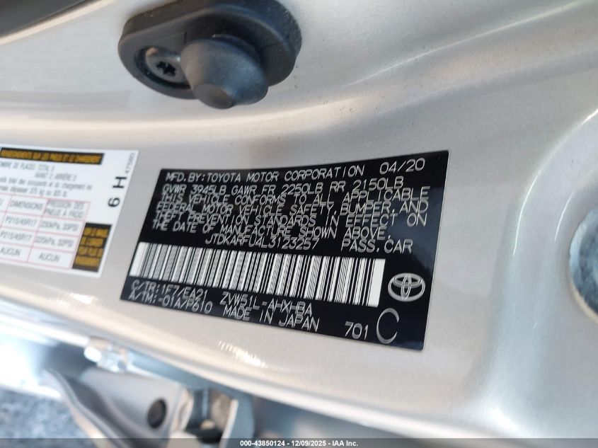 2020 Toyota Prius Limited VIN: JTDKARFU4L3123257 Lot: 43850124