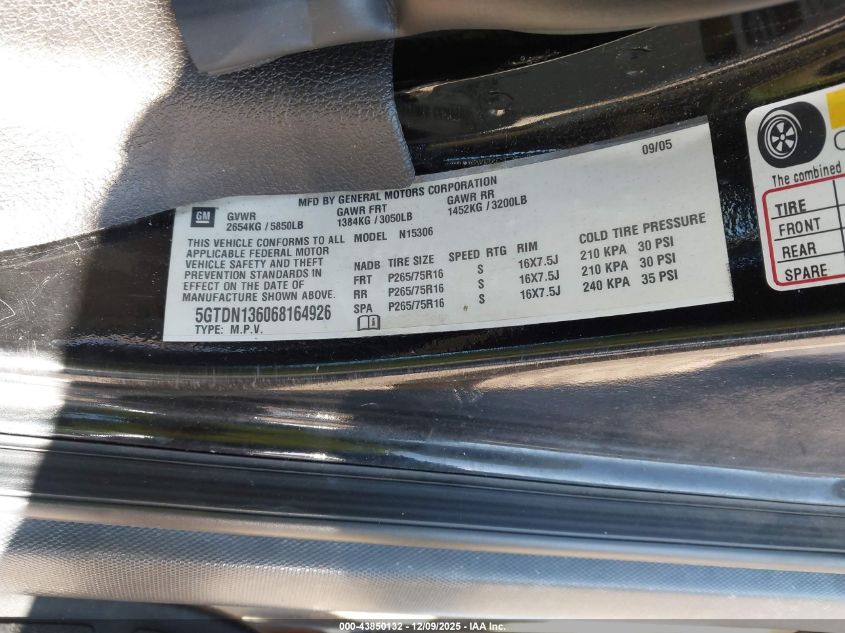 2006 Hummer H3 Suv VIN: 5GTDN136068164926 Lot: 43850132