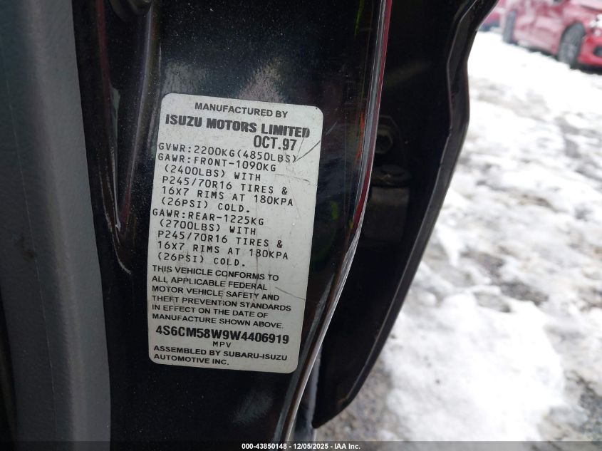 1998 Honda Passport Ex/Lx VIN: 4S6CM58W9W4406919 Lot: 43850148