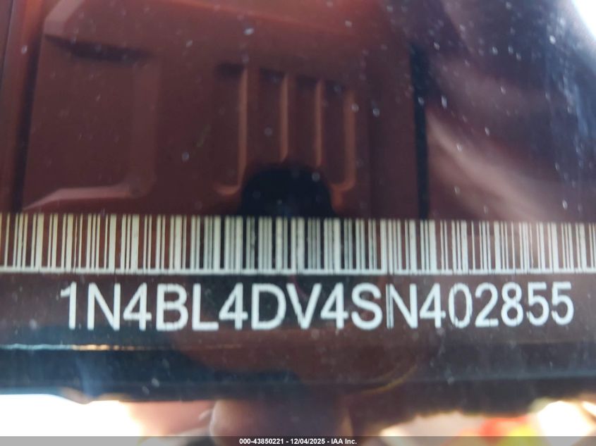 2025 Nissan Altima Sv Fwd VIN: 1N4BL4DV4SN402855 Lot: 43850221