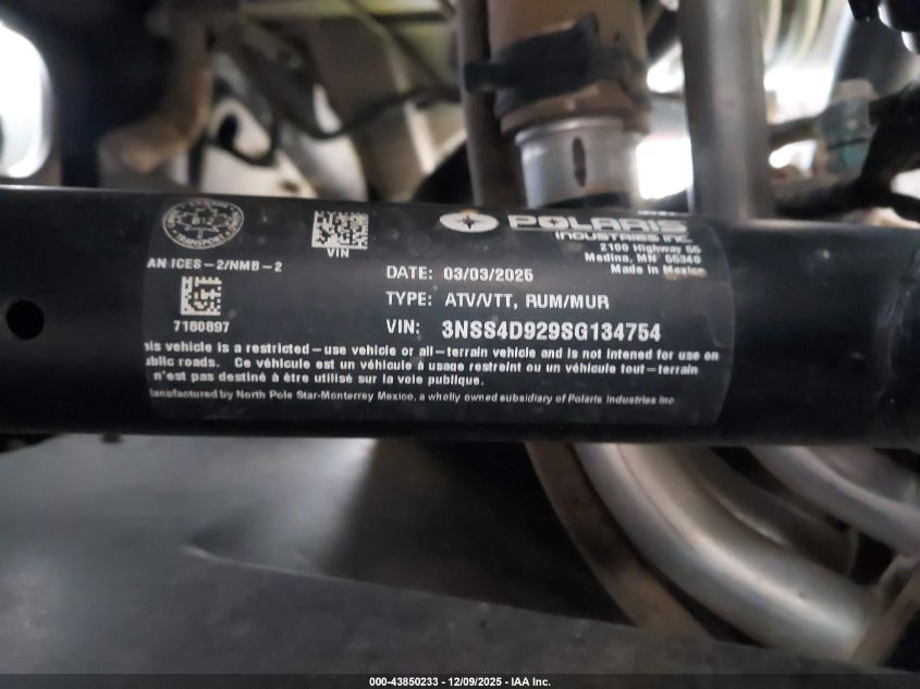 2025 Polaris Rzr Pro S 4 Ultimate VIN: 3NSS4D929SG134754 Lot: 43850233