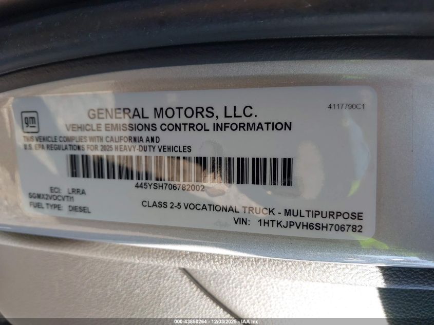 2025 Chevrolet Silverado 4500Hd 1Wt VIN: 1HTKJPVH6SH706782 Lot: 43850264