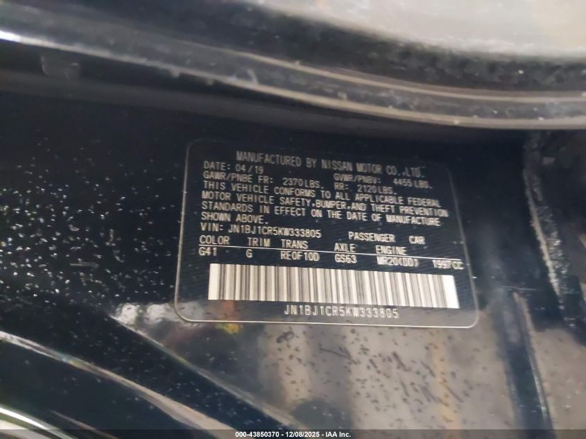2019 Nissan Rogue Sport S VIN: JN1BJ1CR5KW333805 Lot: 43850370