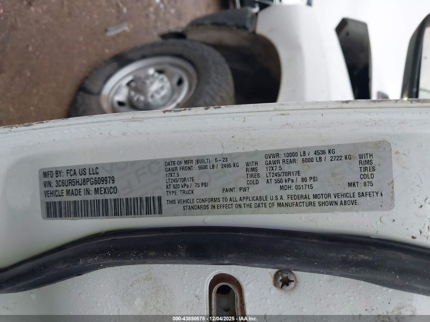 2023 Ram 2500 Tradesman 4X4 8' Box VIN: 3C6UR5HJ8PG609979 Lot: 43850578