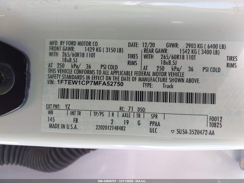1FTEW1CP7MFA52750 2021 FORD F-150 photo no. 9