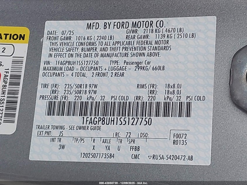 1FAGP8UH1S5127750 2025 FORD MUSTANG photo no. 9