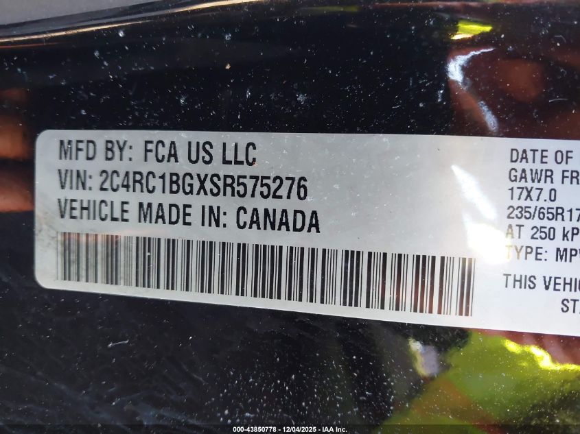 2025 Chrysler Pacifica Select VIN: 2C4RC1BGXSR575276 Lot: 43850778