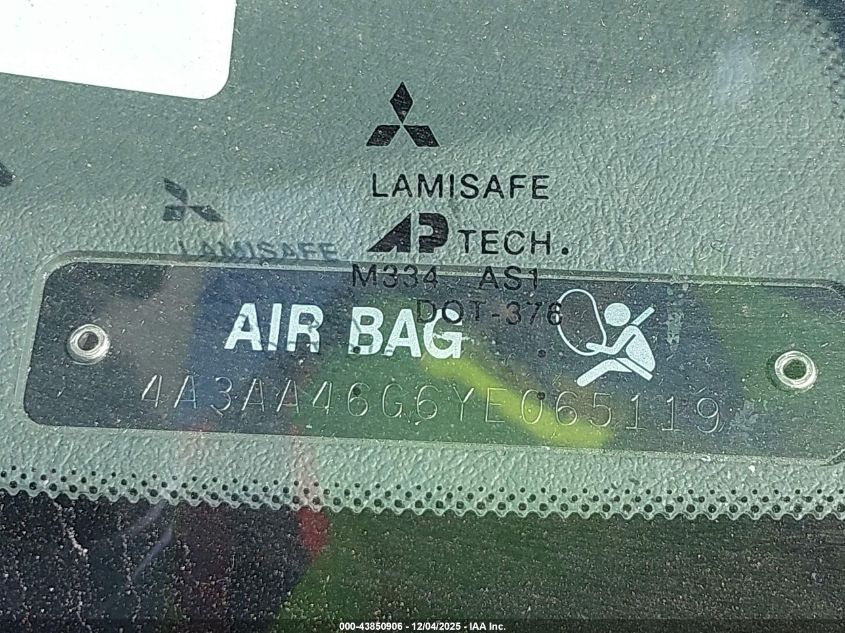 2000 Mitsubishi Galant Es VIN: 4A3AA46G6YE065119 Lot: 43850906